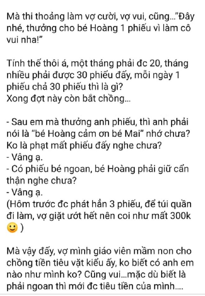 Dân mạng 'thương xót' quý ông được vợ phát phiếu bé ngoan đổi tiền tiêu vặt - 2