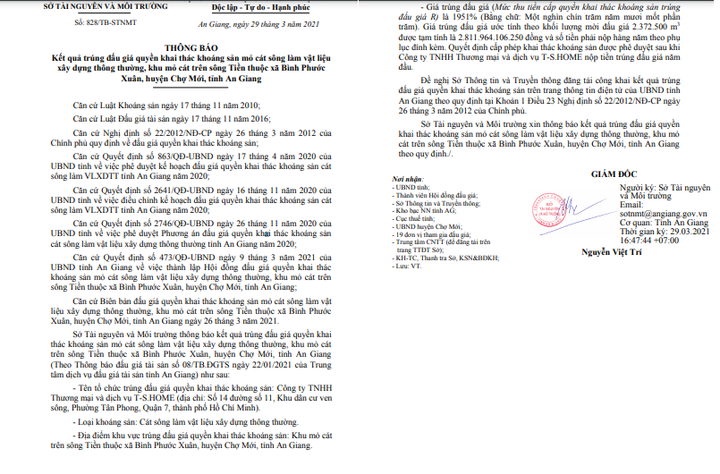 45 vòng đấu giá 'ớn lạnh' giành quyền khai thác mỏ cát 2.811 tỷ đồng ở An Giang - 1