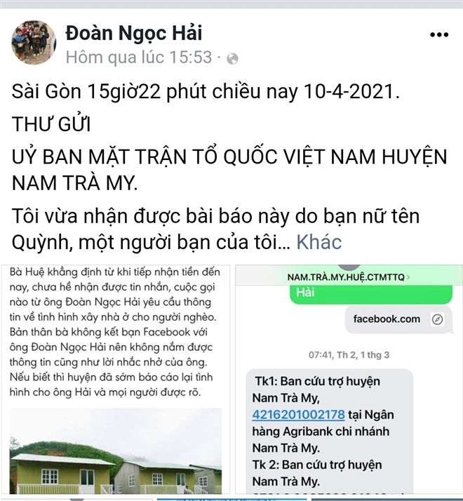 Sau lùm xùm, huyện Nam Trà My quyết định nhận tiền ông Đoàn Ngọc Hải hỗ trợ - 2