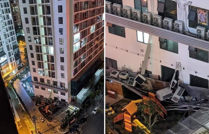 Giàn điều hoà khổng lồ ở chung cư Hà Nội đổ sập xuống sân chơi trẻ em - 1