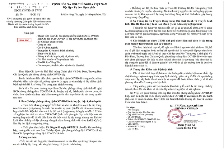 Bà Rịa - Vũng Tàu chưa cho những người cách ly đủ 14 ngày ra về - 1