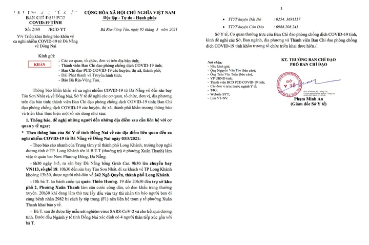 Bà Rịa - Vũng Tàu tìm người liên quan ca mắc COVID-19 ở Đồng Nai - 1