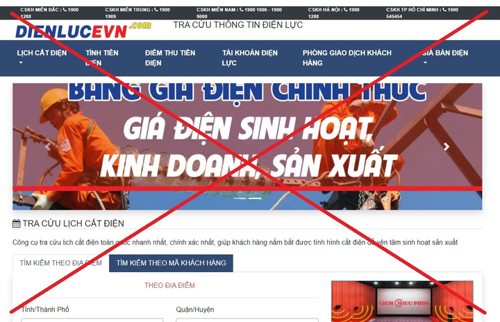 Xuất hiện trang web giả mạo thương hiệu EVN - 1