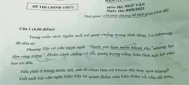 Đề chuyên Văn hỏi học sinh 'nếu phải ở trong nước sôi' gây tranh cãi - 1