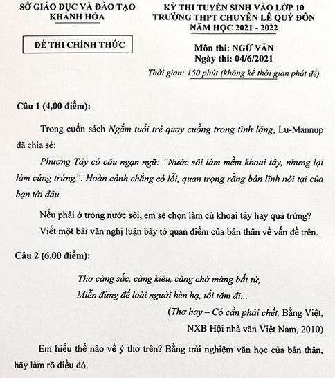 Đề Văn 'nếu phải ở trong nước sôi' gây tranh cãi: Sở GD-ĐT Khánh Hòa nói gì? - 2
