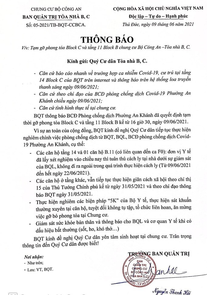 Vì sao chung cư Bộ Công an ở TP Thủ Đức bị phong tỏa buổi sáng, chiều đã gỡ bỏ? - 1