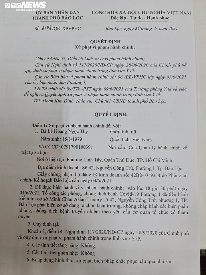 Vi phạm phòng chống dịch, Thẩm mỹ viện Minh Châu Asian Luxury bị phạt 7,5 triệu - 1