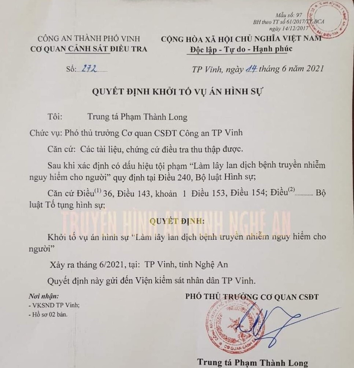 Khởi tố vụ án làm lây lan dịch bệnh COVID-19 ở Nghệ An - 1