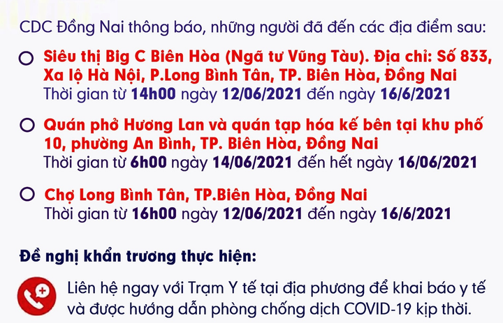 Đồng Nai khẩn tìm người đến các địa điểm liên quan bệnh nhân COVID-19 - 1