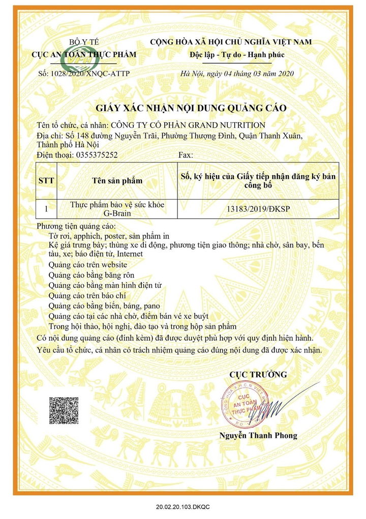 Những minh chứng cho sản phẩm cốm trí não GBrain 'An toàn - chất lượng' - 3