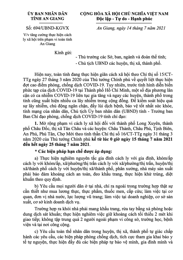 Nhiều nơi tại An Giang nâng mức giãn cách xã hội - 1