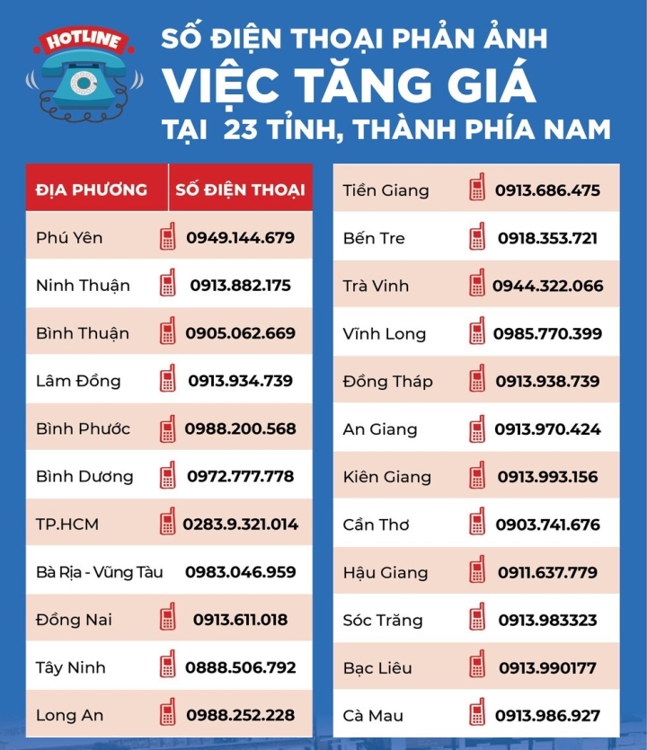 Công bố đường dây nóng tiếp nhận phản ánh tăng giá của 23 tỉnh, thành phía Nam - 1