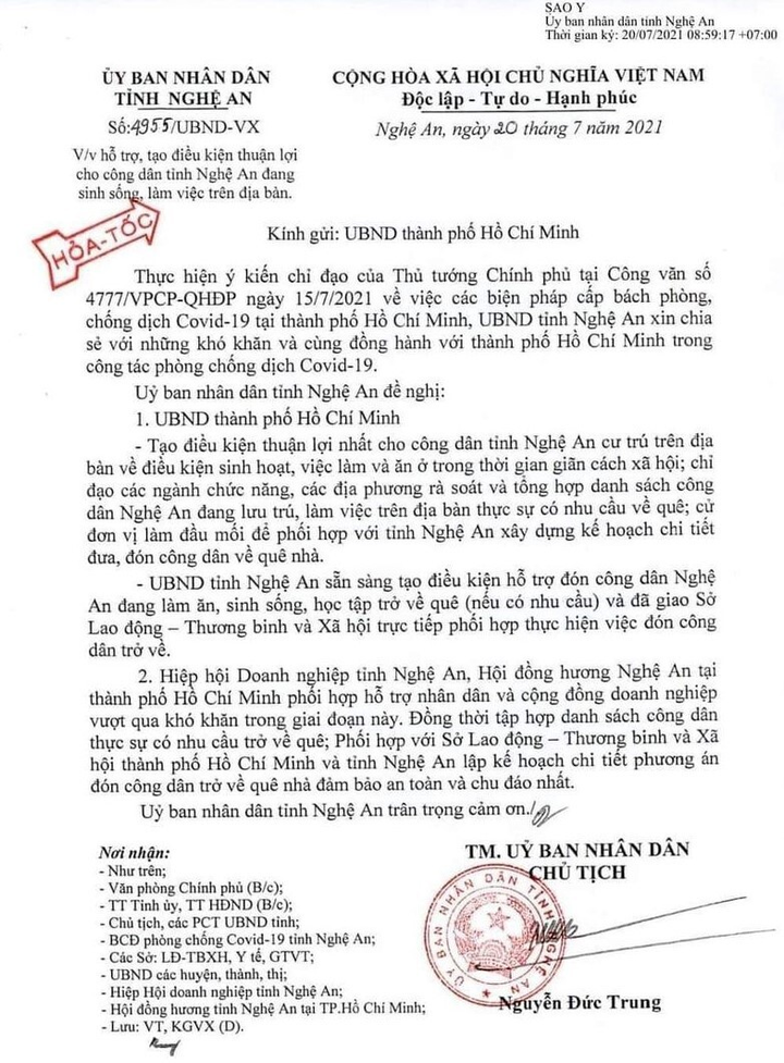 Nghệ An sẵn sàng đón công dân từ TP.HCM về địa phương - 1