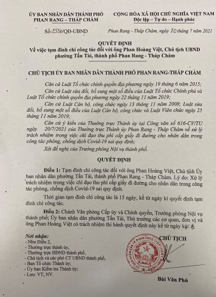 Ninh Thuận: Tạm đình chỉ Chủ tịch phường thu 10.000 đồng/giấy xác nhận ra đường - 1