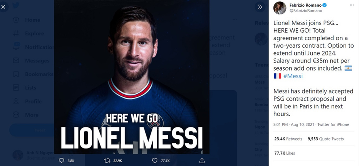 Messi chốt hợp đồng với PSG, lên đường sang Pháp - 1