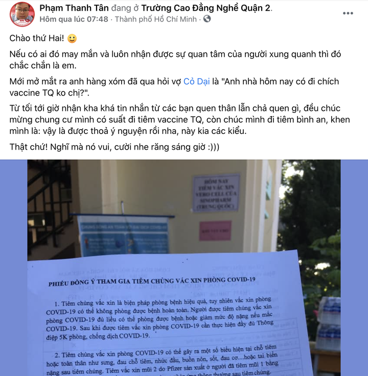 Người dân TP.HCM ‘khoe’ tiêm vaccine Vero Cell trên mạng xã hội - 1