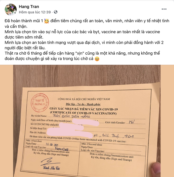 Người dân TP.HCM ‘khoe’ tiêm vaccine Vero Cell trên mạng xã hội - 3
