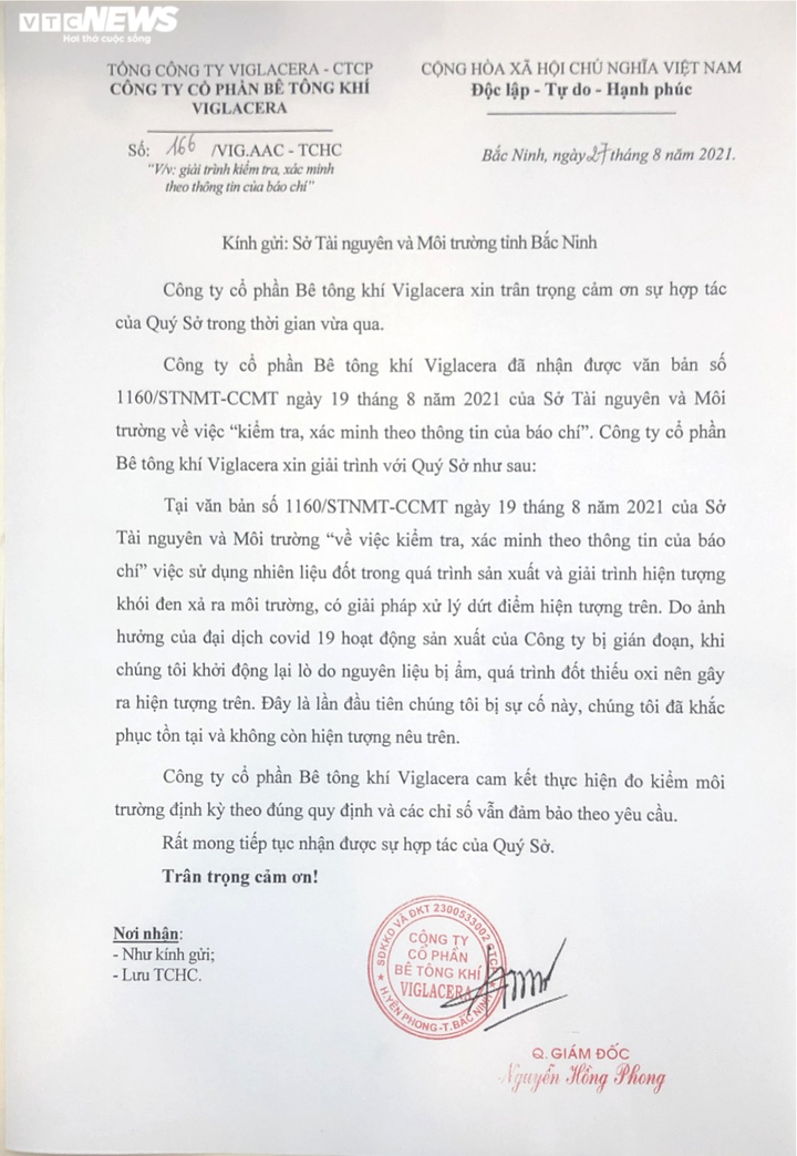 Công ty Bê tông khí Viglacera giải trình việc xả khói đen ra môi trường - 1