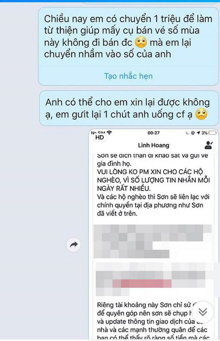 Nhắn tin xin lại tiền từ thiện chuyển lầm, cô gái bất ngờ khi nhận được phản hồi - 1