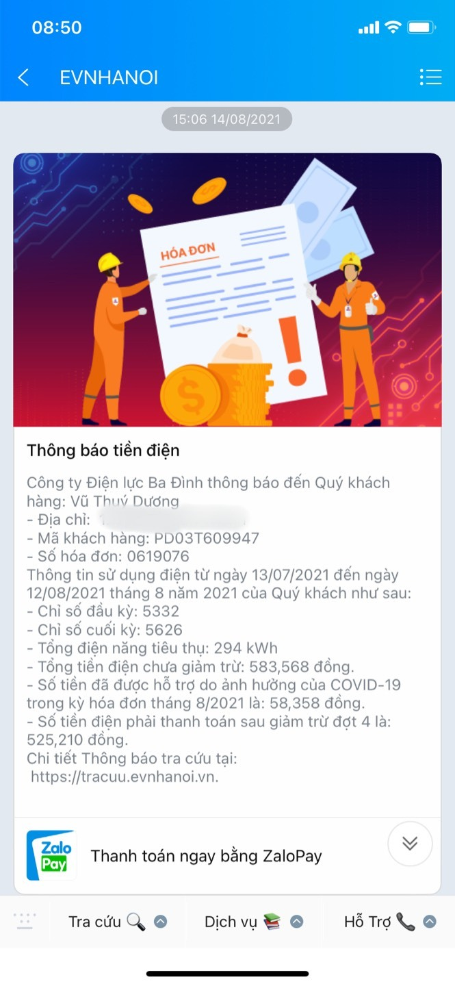 Hướng dẫn sử dụng ứng dụng EVNHANOI trên Zalo cho người tiêu dùng - 3