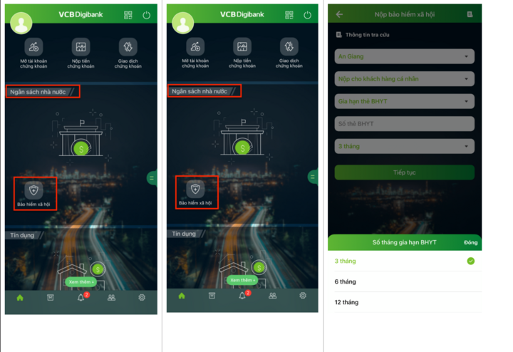Hướng dẫn đóng tiếp BHXH tự nguyện, gia hạn thẻ BHYT qua ứng dụng của ngân hàng - 1