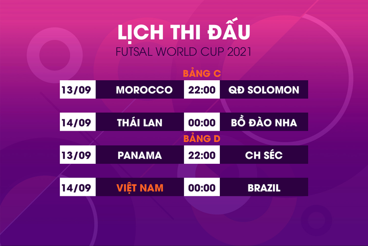 Lịch thi đấu World Cup futsal 2021 hôm nay 13/9 - 1