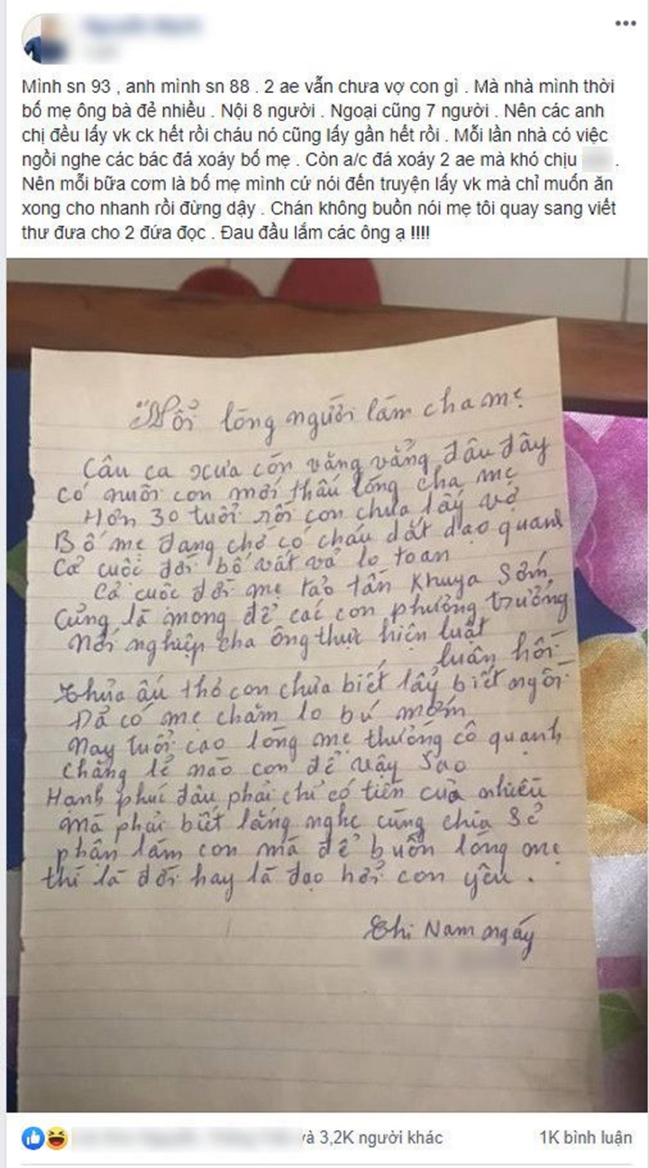 Mẹ ‘rút ruột gan’ viết thư ‘dằn mặt’ hai con 30 tuổi mà chưa chịu lấy vợ - 1