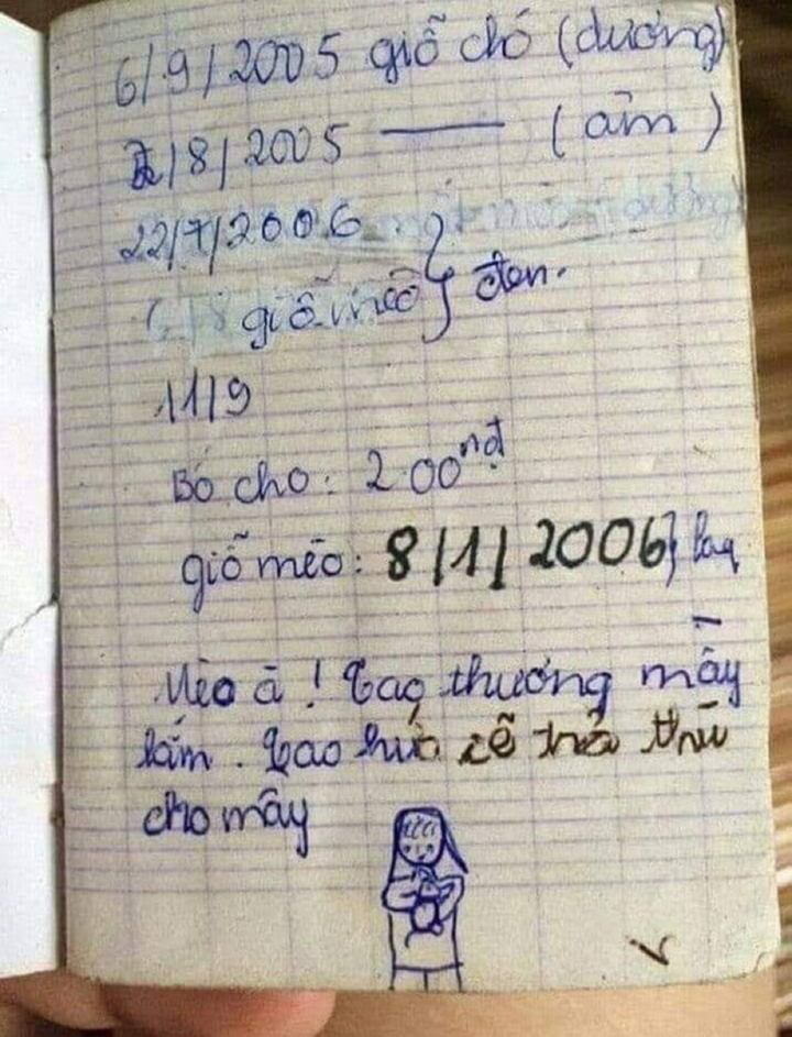 Lời hứa ‘trả thù’ cho mèo trong vở nhật ký cũ ghi ngày giỗ thú cưng gây sốt - 1