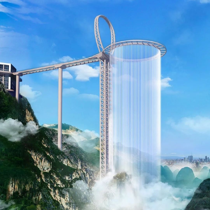 Cầu kính hình vợt kết hợp thác nước độc đáo - điểm đến cho người mê mạo hiểm - 2