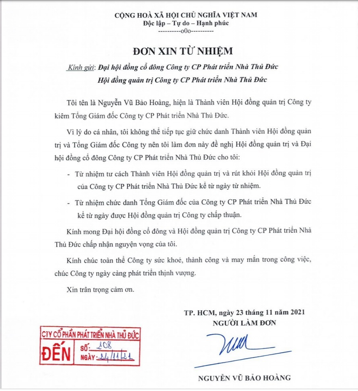 Ông Nguyễn Vũ Bảo Hoàng từ nhiệm chức danh tại Thuduc House trước khi bị bắt - 1