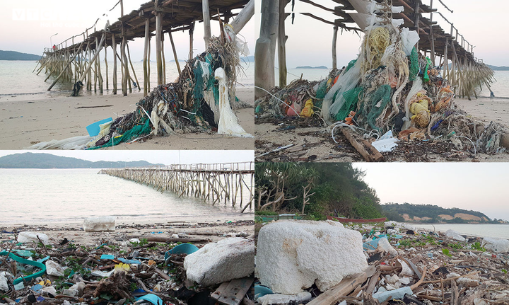 Bãi biển Cô Tô thơ mộng bị rác bủa vây tứ bề, xã đảo huy động tổng lực thu gom - 1