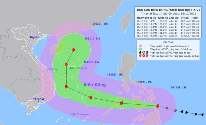 Bão Rai mạnh lên cấp siêu bão, tiến gần Biển Đông - 1