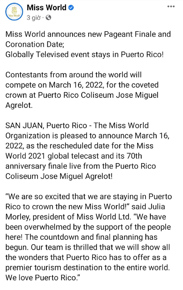 Đỗ Thị Hà sẽ trở lại Puerto Rico thi chung kết Miss World vào tháng 3/2022 - 1