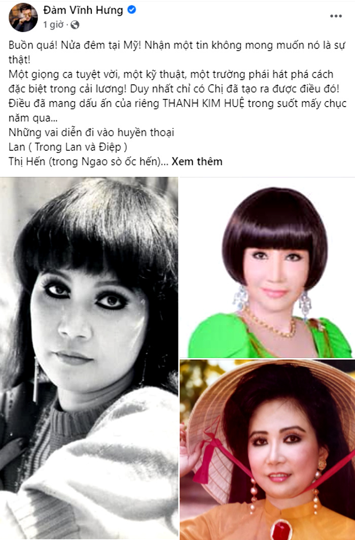 Hồng Vân, Đàm Vĩnh Hưng đau xót nghe tin NSƯT Thanh Kim Huệ qua đời - 1