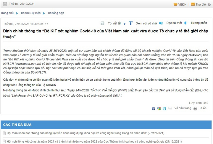 Bộ KH&CN đính chính thông tin 'kit test COVID-19 của Việt Á được WHO chấp thuận' - 1
