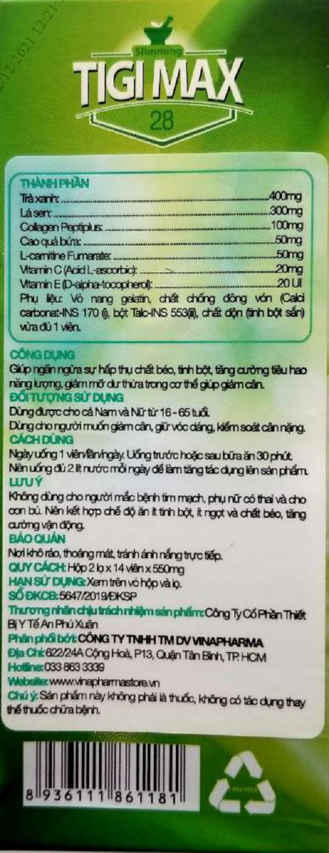 Phát hiện sản phẩm Slimming TIGI MAX 28 có chứa chất cấm Sibutramine - 3