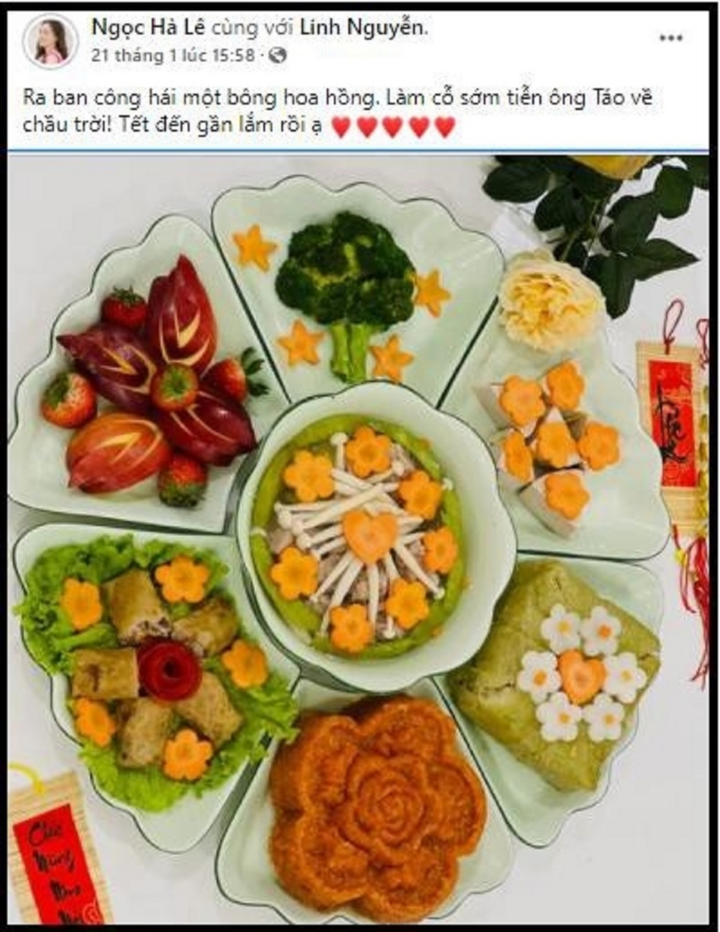 Sao Việt khoe mâm cỗ cúng ông Công ông Táo - 1
