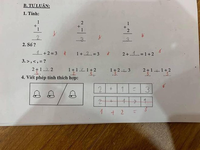 Học sinh làm phép tính 2 + 1 > 1 bị giáo viên chấm sai, phụ huynh hoang mang - 1