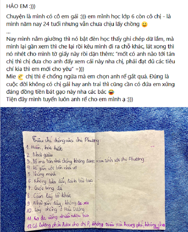 Danh sách tiêu chí chọn chồng cho chị của bé lớp 6 gây sốt, mục số 2 nhìn là nản - 1