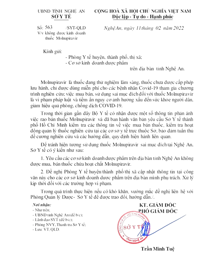 Nghệ An cấm mua bán thuốc Molnupiravir điều trị COVID-19 - 2