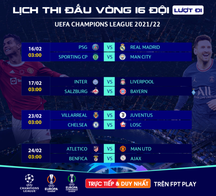 Lịch thi đấu bóng đá hôm nay 15/2 - 1