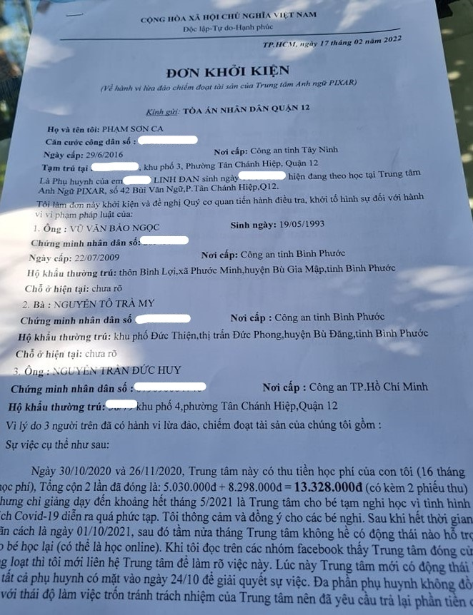 Trung tâm Anh ngữ Pixar bỗng dưng 'biến mất', phụ huynh đi kiện đòi lại học phí - 2