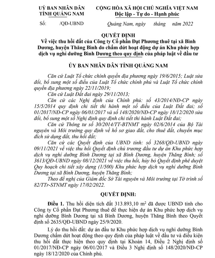 Vì sao Đạt Phương bị thu hồi hơn 313.000m2 đất dự án khu phức hợp nghỉ dưỡng? - 1