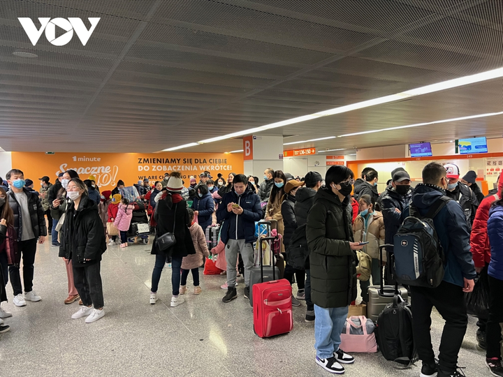 Gần 300 người Việt sơ tán khỏi Ukraine lên máy bay từ Ba Lan về nước - 1