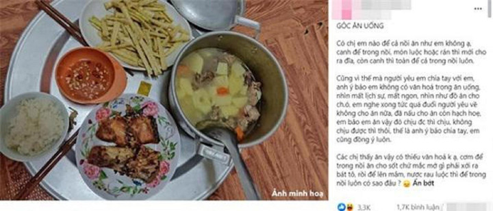 Bạn trai nhìn thấy mâm cơm người yêu vừa dọn lên liền nổi giận đòi chia tay - 1