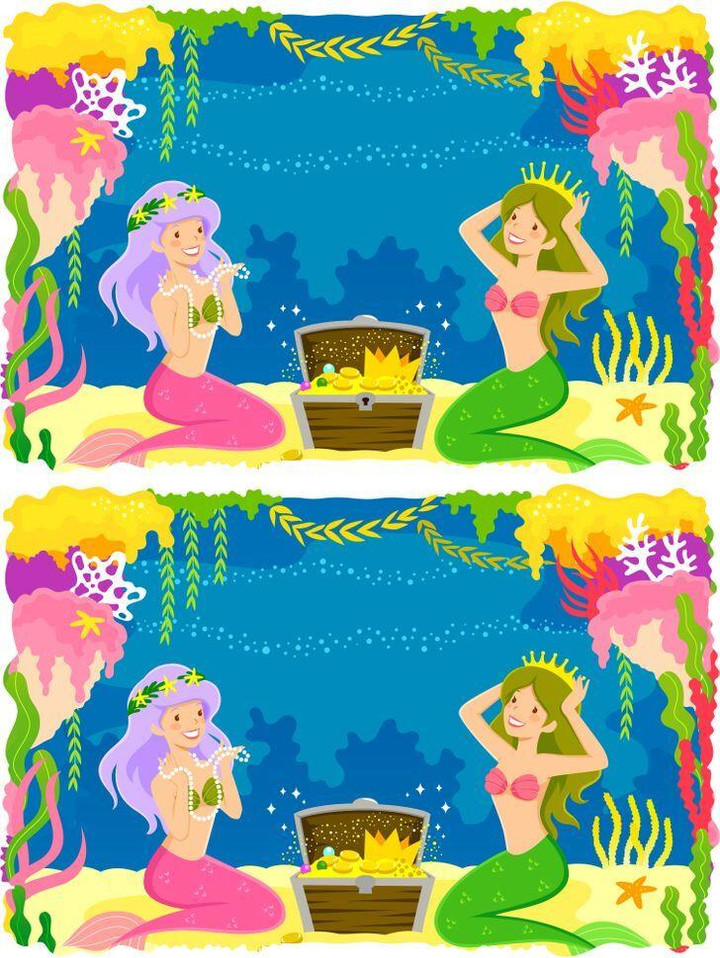 Tìm 3 điểm khác nhau trong hai bức tranh về nàng tiên cá - 1