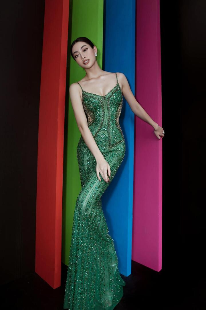 Hoa hậu Lương Thùy Linh khoe vai trần nuột nà với đầm thêu hoa - 6