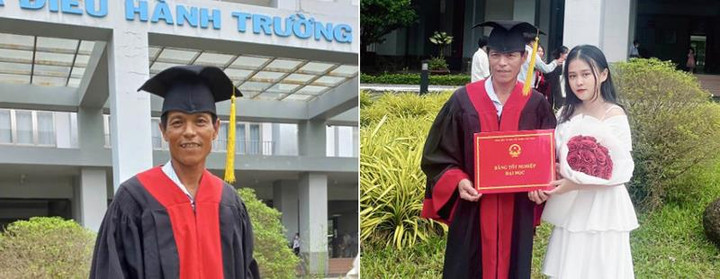 Xúc động khoảnh khắc nữ sinh khoác áo cử nhân cho người cha thợ hồ - 1