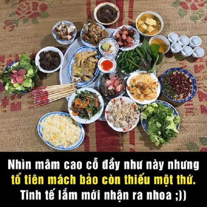 Đố mẹo: Thứ gì còn thiếu trong mâm cỗ? - 1