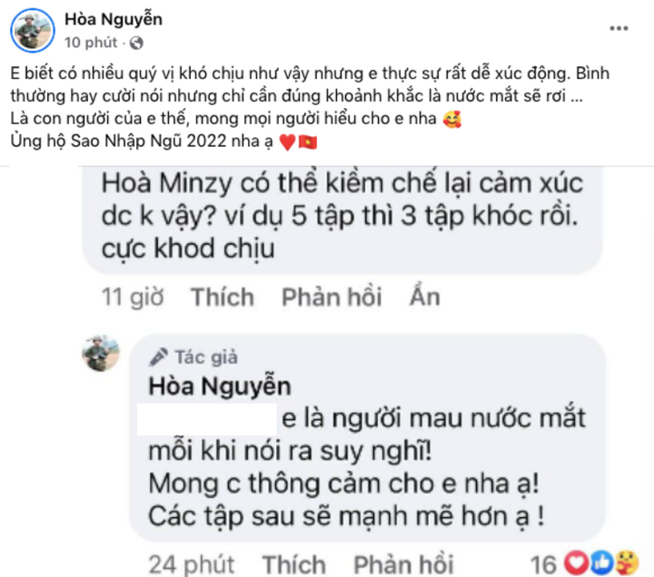 Bị chê trách vì khóc liên tục ở 'Sao nhập ngũ', Hoà Minzy nói gì? - 4